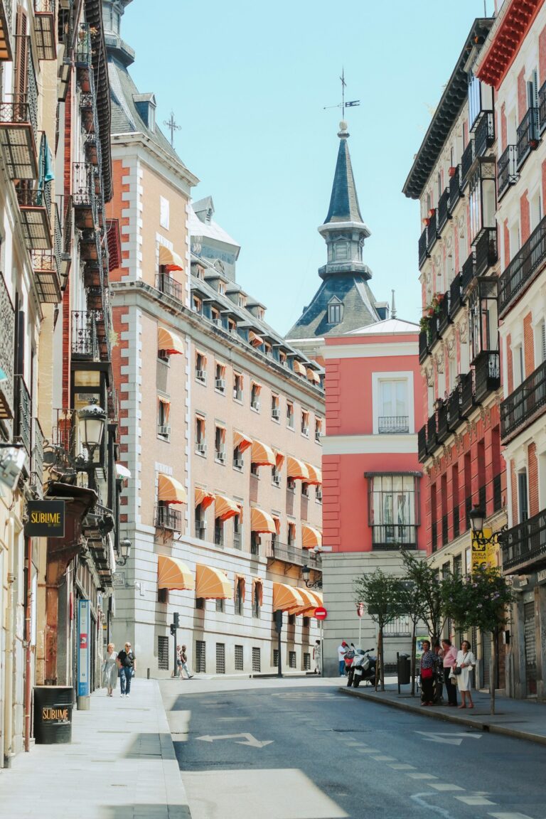 Calle de Madrid con fachadas y comercios